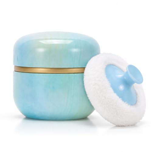 Body Powder Puff and Container, 3.35" Portable Dusting Powder Container with Soft Puff Powder Case Box Jar for Baby Women Home and Travel Use(Blue) - Aqua Gradient