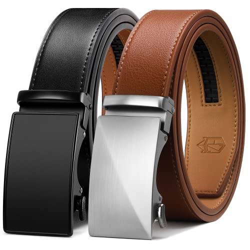 Zitahli Leather Ratchet Belt for Men - 2 Pack Mens belt - Basic Black/Brown / 34" to 40" Waist Adjustable
