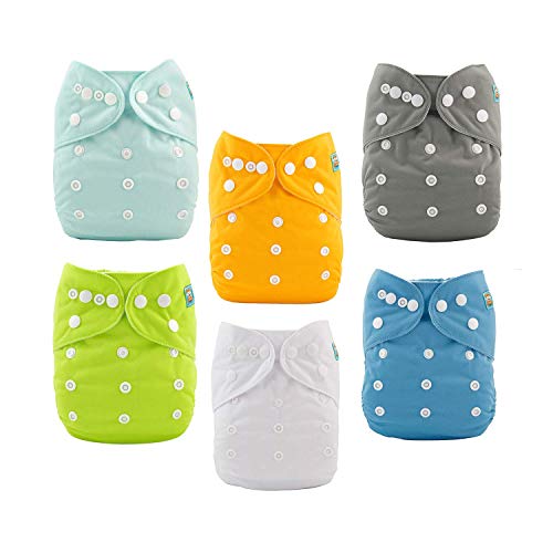 ALVABABY Baby Cloth Diaper 6 Pack with 12 Inserts One Size Reusable - 01 Pure Color