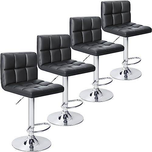 Homall Bar Stools Set of 2, Modern PU Leather Adjustable Swivel Barstools with Back & Metal Base, Upholstered Hydraulic Island Chairs, Armless Counter Height Bar Stools for Kitchen (Black) - 4pcs Black / PU Leather
