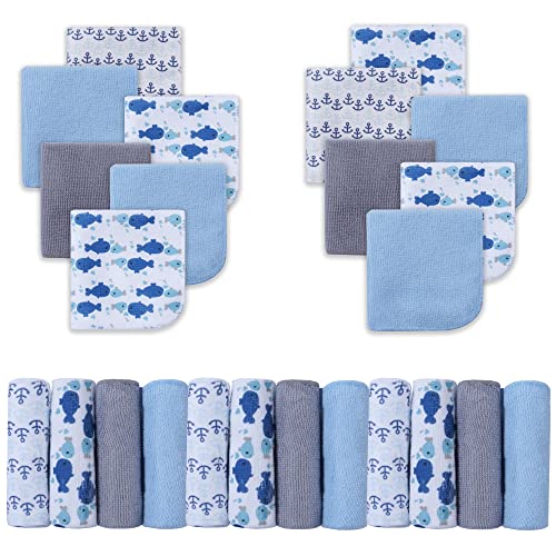 Viviland Baby Washcloths, Soft 24 Pack Baby Wash Cloths Unisex for Boys Girls, Super Absorbent Baby Face Towel Gentle on Sensitive Skin, Wash Clothes for Baby Face & Body, 9''x 9'' - Blue Whale