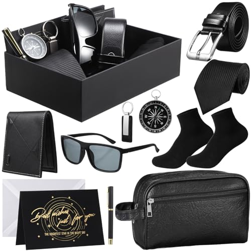 Geyoga 12 Pcs Mens Birthday Gift Set,Wallet Belt Tie Socks Bag  - Black