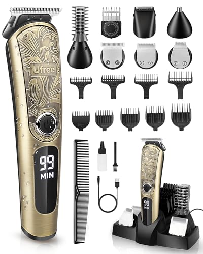 Ufree Beard Trimmer for Men, Waterproof Electric Razor, Grooming Kit USB rechargeable - Gold