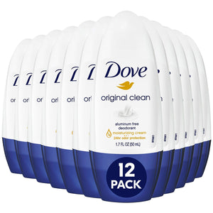 Dove Aluminum-Free Deodorant for Women, Original Clean Roll-On 12-Pack – ¼ Moisturizing Cream Formula with 24H Odor Protection, 1.7 Fl Oz Ea