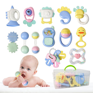 13PCS Baby Rattle Set, Infant Teething Toys with Storage Case for 0 M+