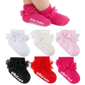 Baby Girl Ruffle Socks with Grips Lace Frilly Ankle Dress Socks