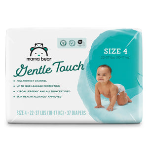 Amazon Brand - Mama Bear Gentle Touch Diapers, Size 4, 37 Count, Hypoallergenic, Leak Protection, Wetness Indicator, Stretchy Waistband, Skin Safe