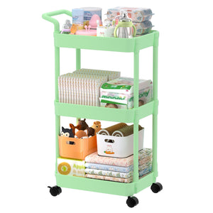 Volnamal Diaper Caddy, 3 Tier Rolling Cart for Baby Essentials, Green