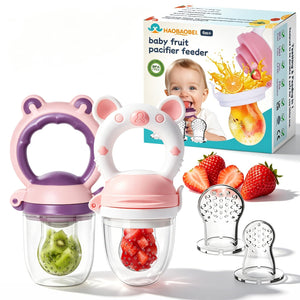 Baby Solids/Frozen Fruit Feeder Pacifier, Infant Teether Toy 4M+, BPA-Free Silicone Pouch & Nipple, Safely Introduce Solids, Teething Relief, 2-Pack