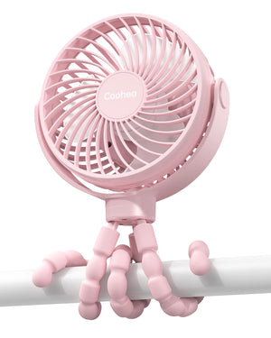 Coohea Clip on Stroller Fan, Rechargeable Long-Lasting Power Wind Fan, Pink