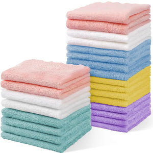 Puomue 24 Pack Baby Washcloths, Multicolor Microfiber Coral Fleece, 7" x 9", Ultra Soft and Absorbent Baby Washcloths for Newborns and Toddlers, Gentle for Sensitive Skin