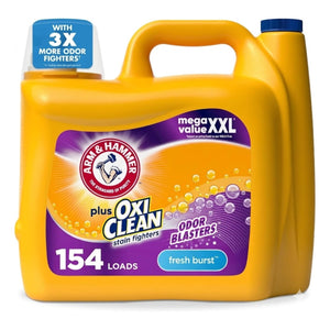 ARM & HAMMER Plus OxiClean with Odor Blasters Liquid Laundry Detergent | Laundry Odor Remover, Attacks Stains, Fresh Burst Scent, 154 Loads, 200.2 Fl Oz