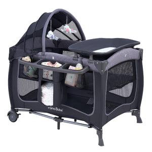 Pamo Babe Baby Playard with Canopy, Portable Crib with Changing Table