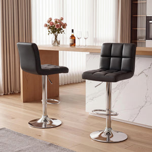 Homall Bar Stools Set of 2, Modern PU Leather Adjustable Swivel Barstools with Back & Metal Base, Upholstered Hydraulic Island Chairs, Armless Counter Height Bar Stools for Kitchen (Black)