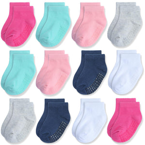 Baby Non-Slip Ankle Socks 12 Pack Soft Cotton for Infant Toddlers Girl Boy