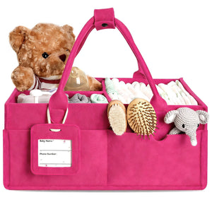 Diaper Caddy Organizer - Large Baby Caddy Organizer with Handle (Pink)