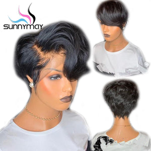 Short human hair lace front wig