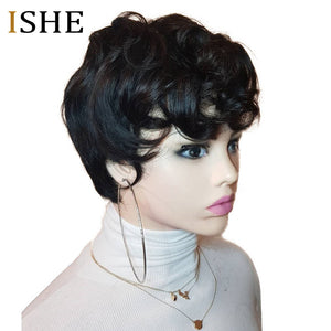 Short human hair lace front wig