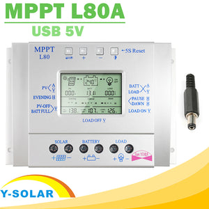 Y-SOLAR MPPT 80A Solar Charge Controller 12V 24V Regulador Solar 80A for Max 48V Input with Light and Timer Control USB 5VOutput